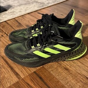 Adidas Black and Lime Athletic Sneakers